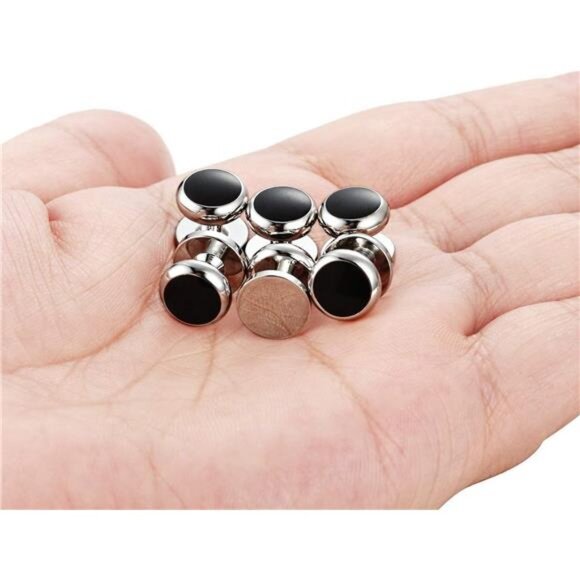 Mens Cufflinks & Studs Set Tuxedo Shirts Classic Black&Silver Match for Business - Picture 7 of 8